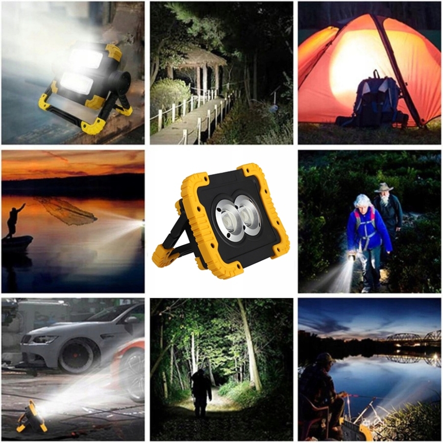 LED polnilni reflektor s funkcijo powerbanke LED/20W/5V 4400 mAh IP44 črna/rumena