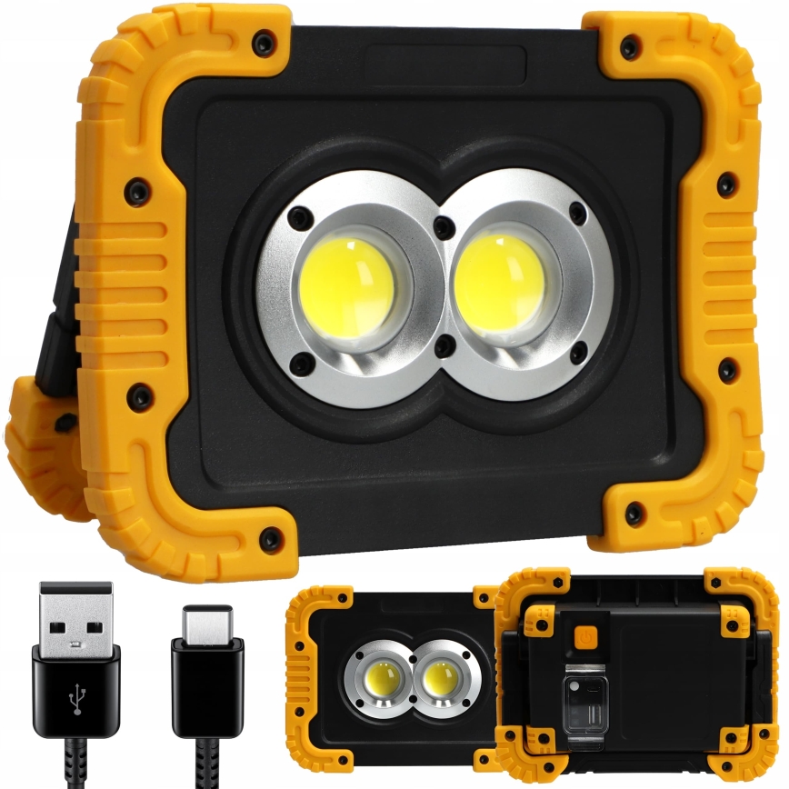 LED polnilni reflektor s funkcijo powerbanke LED/20W/5V 4400 mAh IP44 črna/rumena