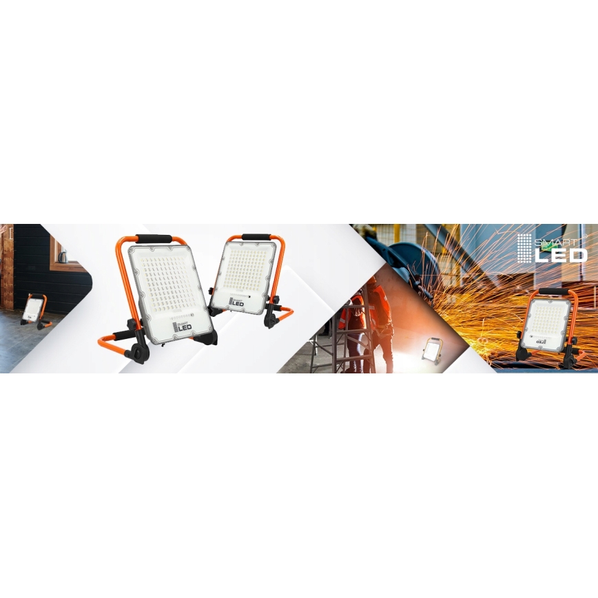 LED polnilni reflektor s stojalom, LED/100 W/3,2 V, 5000 K, 5000 mAh, IP65, oranžen