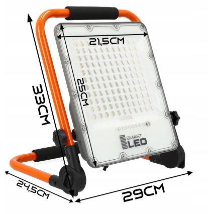 LED polnilni reflektor s stojalom, LED/100 W/3,2 V, 5000 K, 5000 mAh, IP65, oranžen