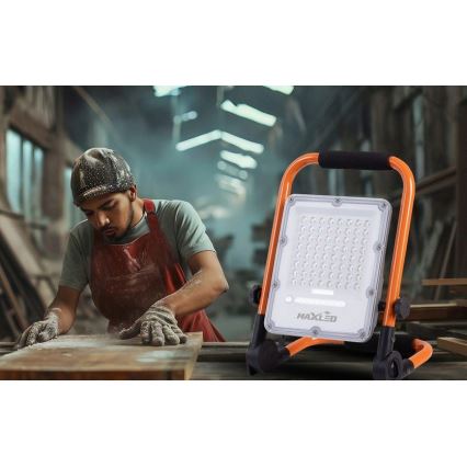 LED zatemljiv polnilni reflektor s stojalom LED/100W/3,2V 4500K 10000 mAh IP65 oranžen