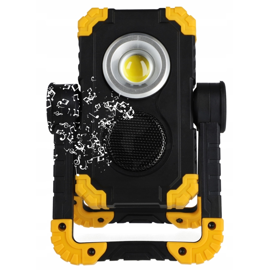 LED polnilni reflektor z zvočnikom in funkcijo powerbanke LED/10W/5V 4400 mAh IP44 črna/rumena