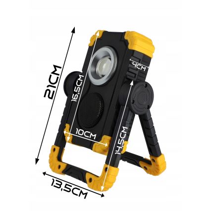 LED polnilni reflektor z zvočnikom in funkcijo powerbanke LED/10W/5V 4400 mAh IP44 črna/rumena