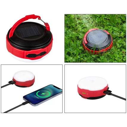 LED Zatemnitvena polnilna solarna svetilka s funkcijo power bank LED/3W/5V 3000/4000/6500K IPX6 500 sijajni 2000 mAh