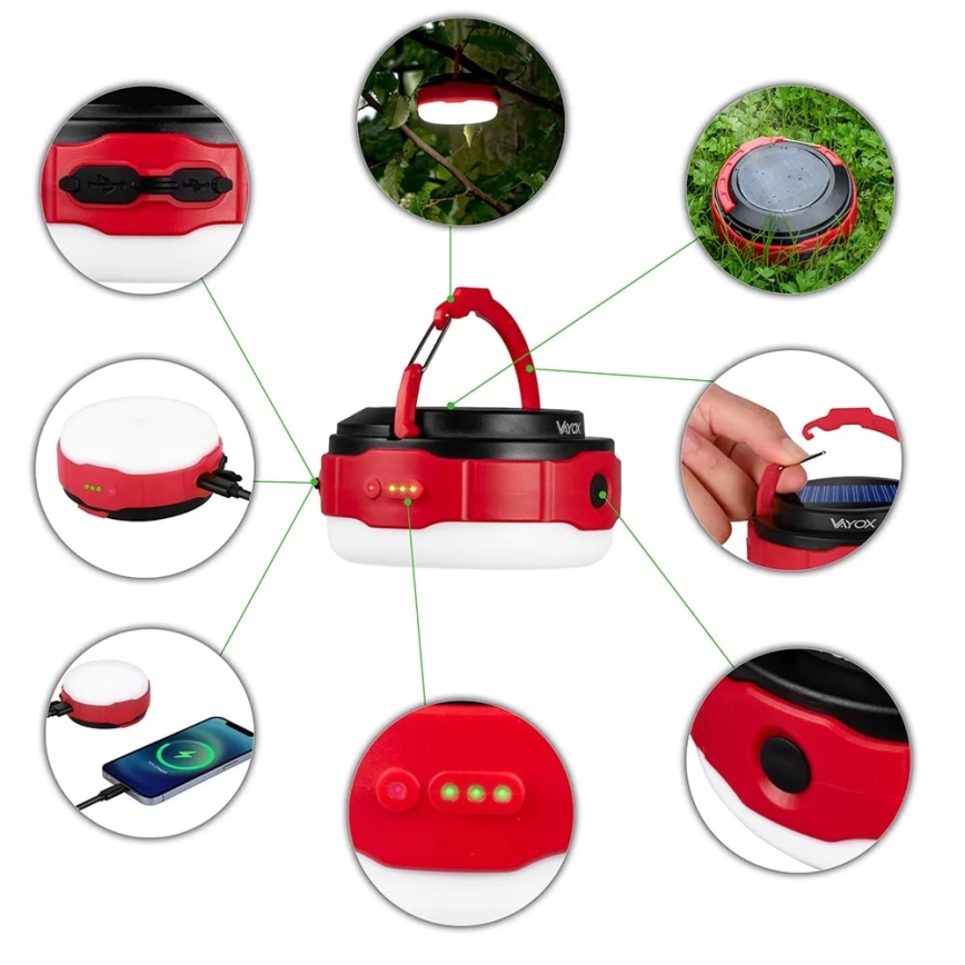 LED Zatemnitvena polnilna solarna svetilka s funkcijo power bank LED/3W/5V 3000/4000/6500K IPX6 500 sijajni 2000 mAh