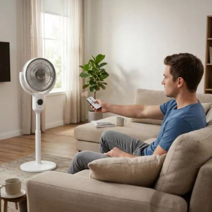 LED polnilni stoječi ventilator z LED osvetlitvijo LED/4,8W/5V USB 7200 mAh bela + daljinski upravljalnik