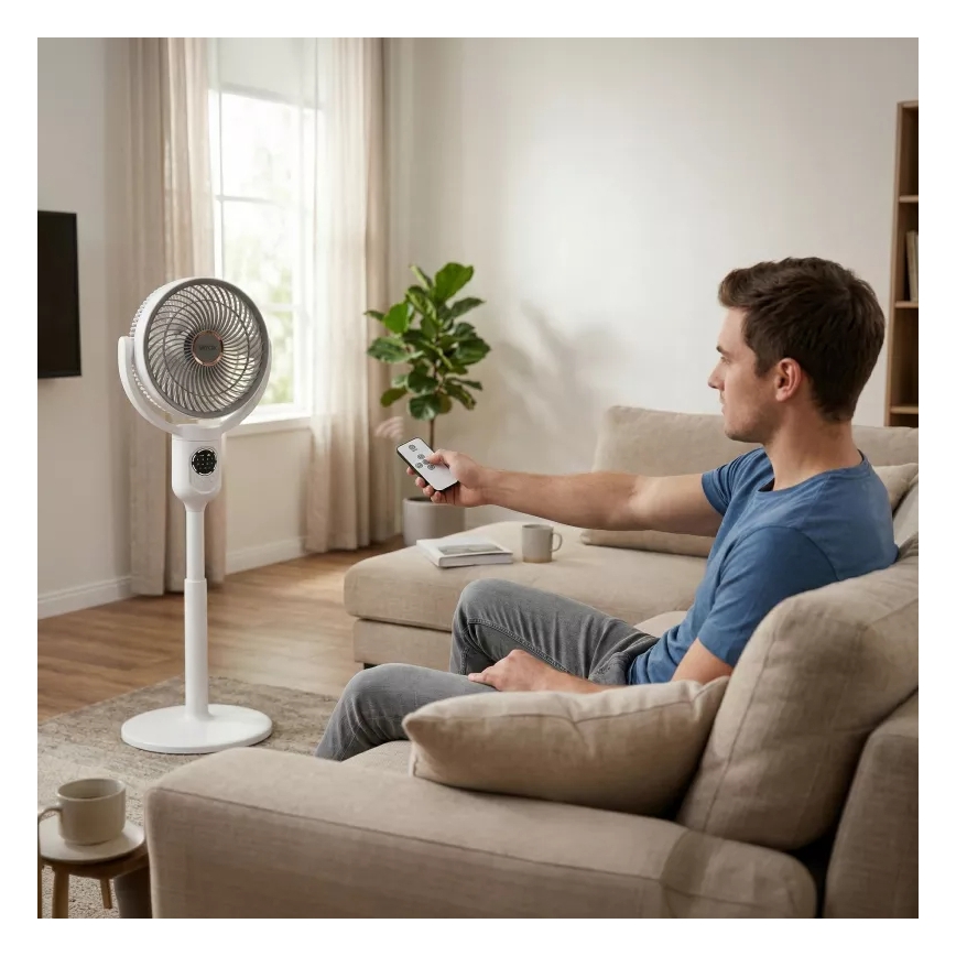 LED polnilni stoječi ventilator z LED osvetlitvijo LED/4,8W/5V USB 7200 mAh bela + daljinski upravljalnik