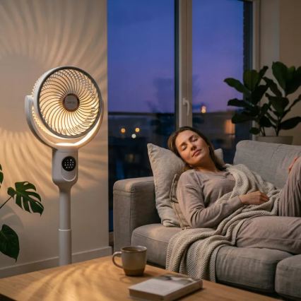 LED polnilni stoječi ventilator z LED osvetlitvijo LED/4,8W/5V USB 7200 mAh bela + daljinski upravljalnik