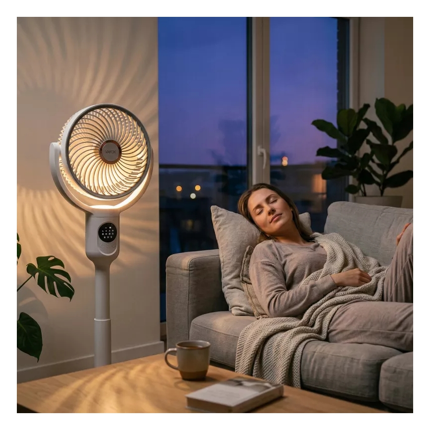 LED polnilni stoječi ventilator z LED osvetlitvijo LED/4,8W/5V USB 7200 mAh bela + daljinski upravljalnik
