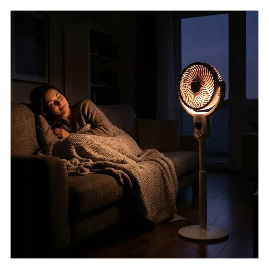 LED polnilni stoječi ventilator z LED osvetlitvijo LED/4,8W/5V USB 7200 mAh bela + daljinski upravljalnik