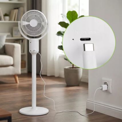 LED polnilni stoječi ventilator z LED osvetlitvijo LED/4,8W/5V USB 7200 mAh bela + daljinski upravljalnik