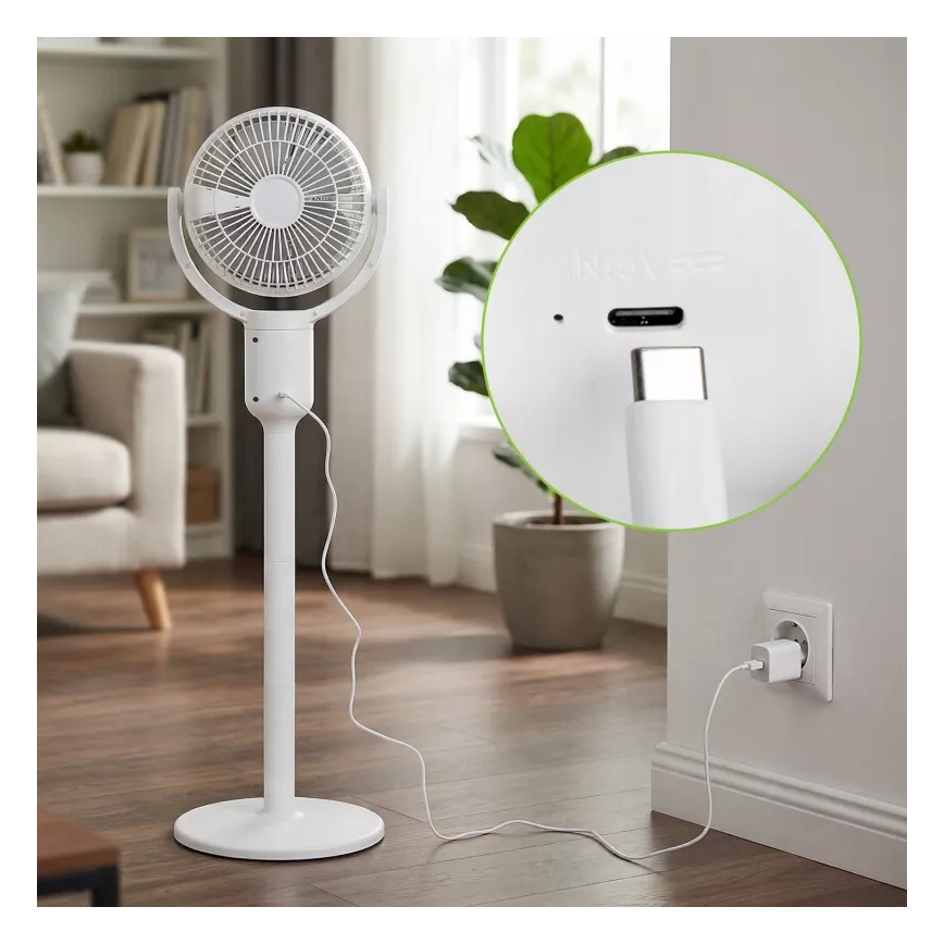 LED polnilni stoječi ventilator z LED osvetlitvijo LED/4,8W/5V USB 7200 mAh bela + daljinski upravljalnik