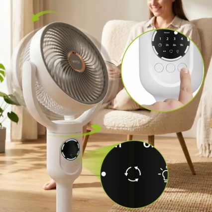 LED polnilni stoječi ventilator z LED osvetlitvijo LED/4,8W/5V USB 7200 mAh bela + daljinski upravljalnik