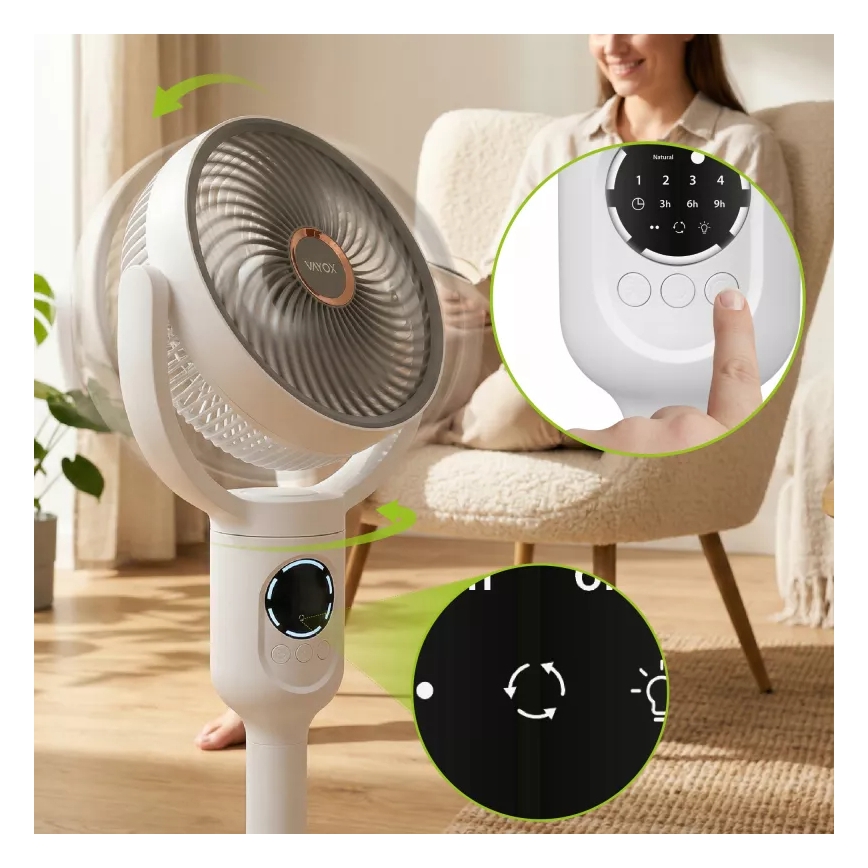 LED polnilni stoječi ventilator z LED osvetlitvijo LED/4,8W/5V USB 7200 mAh bela + daljinski upravljalnik