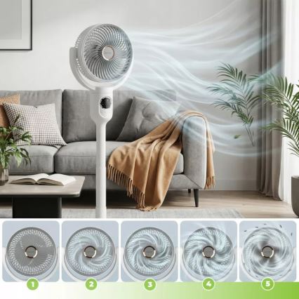 LED polnilni stoječi ventilator z LED osvetlitvijo LED/4,8W/5V USB 7200 mAh bela + daljinski upravljalnik