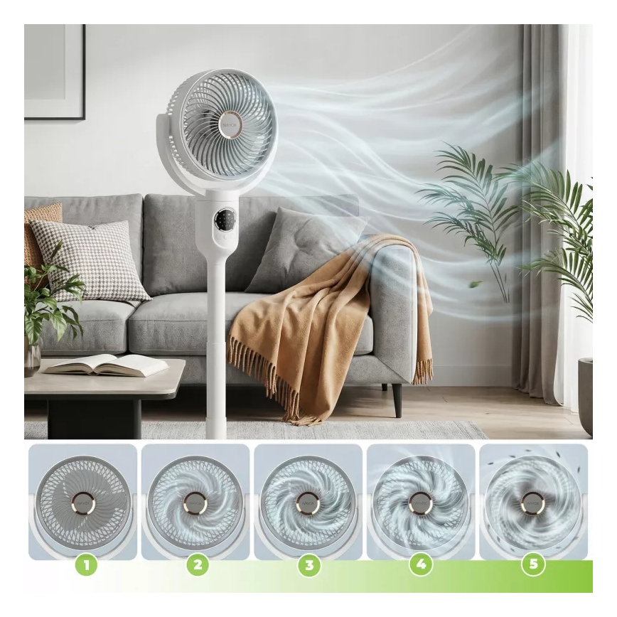 LED polnilni stoječi ventilator z LED osvetlitvijo LED/4,8W/5V USB 7200 mAh bela + daljinski upravljalnik