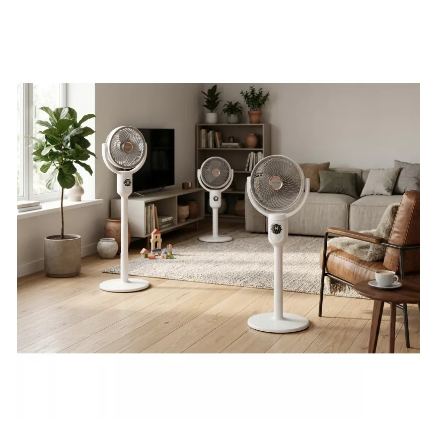 LED polnilni stoječi ventilator z LED osvetlitvijo LED/4,8W/5V USB 7200 mAh bela + daljinski upravljalnik