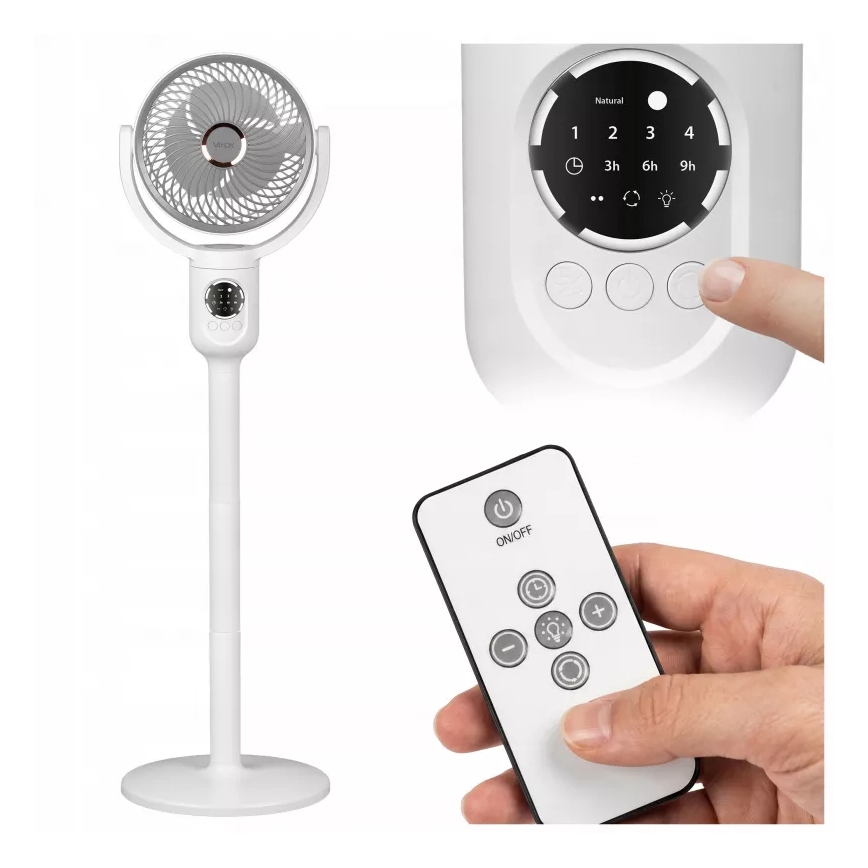 LED polnilni stoječi ventilator z LED osvetlitvijo LED/4,8W/5V USB 7200 mAh bela + daljinski upravljalnik