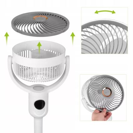 LED polnilni stoječi ventilator z LED osvetlitvijo LED/4,8W/5V USB 7200 mAh bela + daljinski upravljalnik