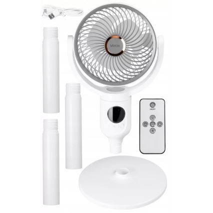 LED polnilni stoječi ventilator z LED osvetlitvijo LED/4,8W/5V USB 7200 mAh bela + daljinski upravljalnik