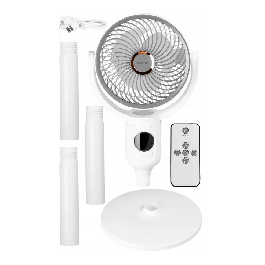 LED polnilni stoječi ventilator z LED osvetlitvijo LED/4,8W/5V USB 7200 mAh bela + daljinski upravljalnik
