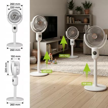 LED polnilni stoječi ventilator z LED osvetlitvijo LED/4,8W/5V USB 7200 mAh bela + daljinski upravljalnik