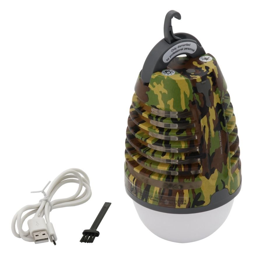 LED Prenosna polnilna svetilka s pastjo za insekte LED/2W/3,7V 1800 mAh IPX4 kamuflaža