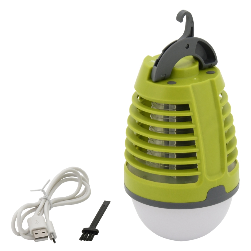 LED Prenosna polnilna svetilka s pastjo za insekte LED/2W/3,7V 1800 mAh IPX4 zelena