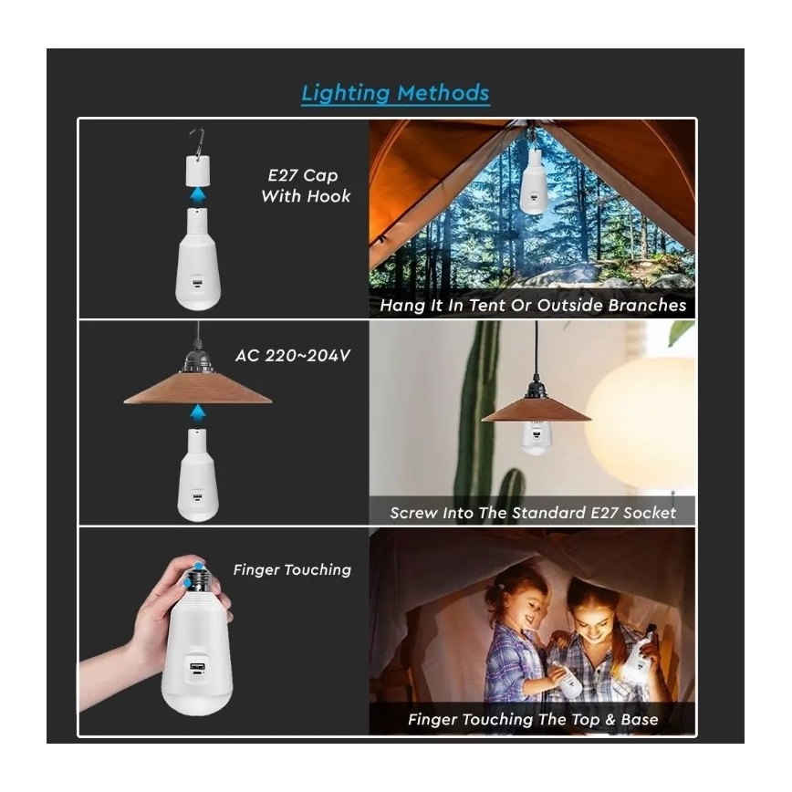 LED Prenosna solarna svetilka 3v1 LED/7W/230V 3000K/4000K/6400K + USB polnjenje
