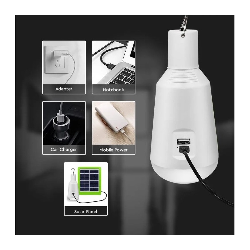 LED Prenosna solarna svetilka 3v1 LED/7W/230V 3000K/4000K/6400K + USB polnjenje