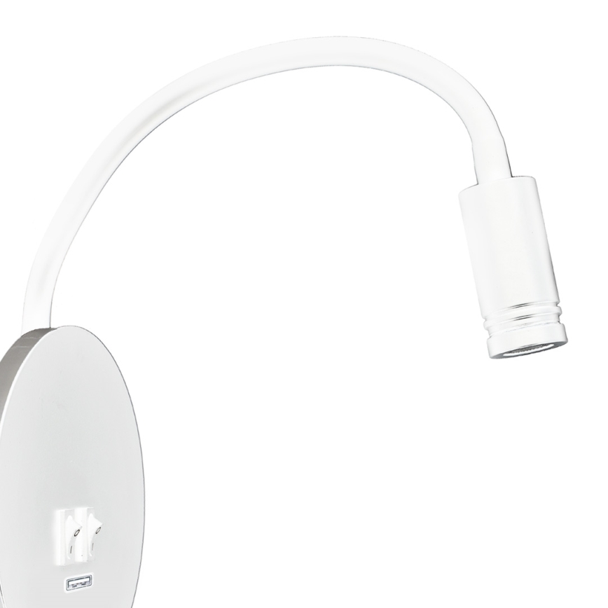 LED prilagodljiva stenska svetilka z USB BASE LED/8W+LED/2W/230V bela/srebrna