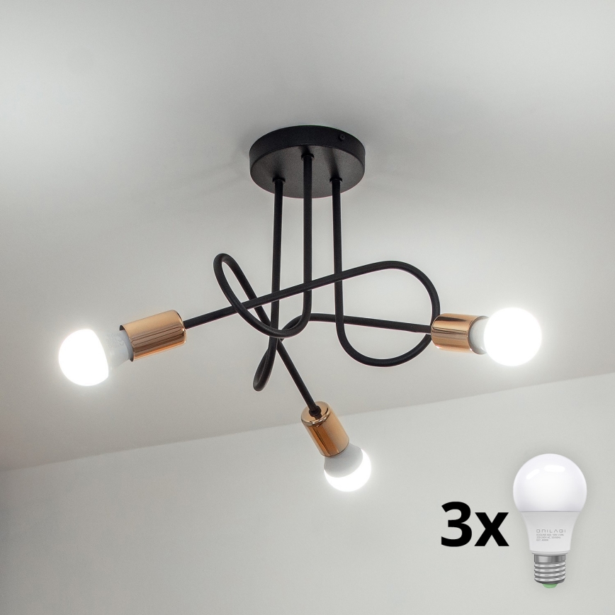 LED pritrjena stropna svetilka OXFORD 3xE27/15W/230V črna