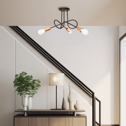 LED pritrjena stropna svetilka OXFORD 3xE27/15W/230V črna