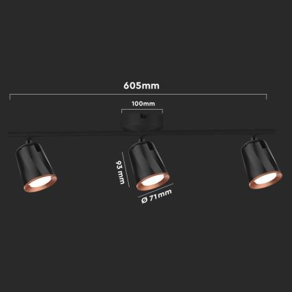 LED reflektor 3xLED/5W/230V 4000K črna