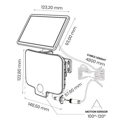 LED reflektor s senzorjem in solarnim panelom ALEX LED/5,5W/3,7V 1200 mAh IP44