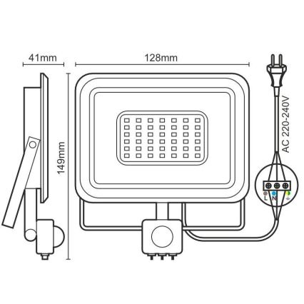 LED Reflektor s senzorjem LED/20W/230V 4000K IP44