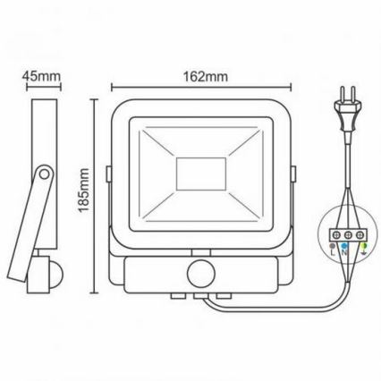 LED Reflektor s senzorjem LED/20W/265V 1800lm bílá IP65