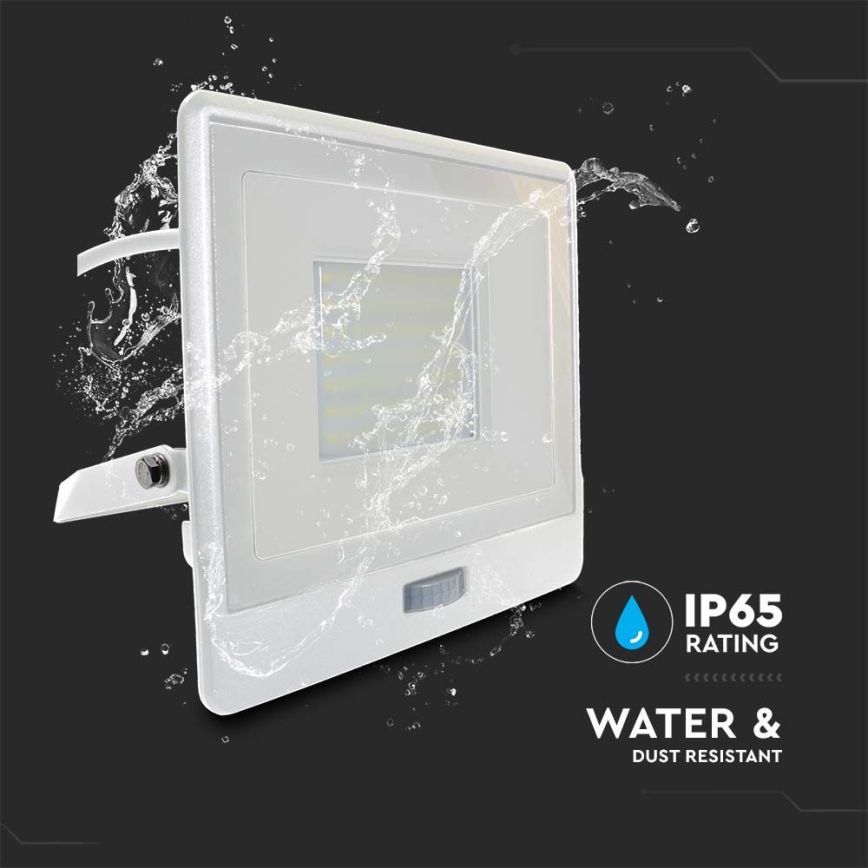 LED Reflektor s senzorjem LED/50W/230V 4000K IP65 bela