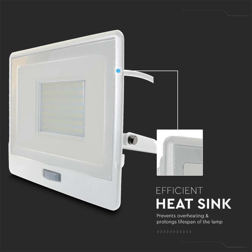 LED Reflektor s senzorjem LED/50W/230V 4000K IP65 bela