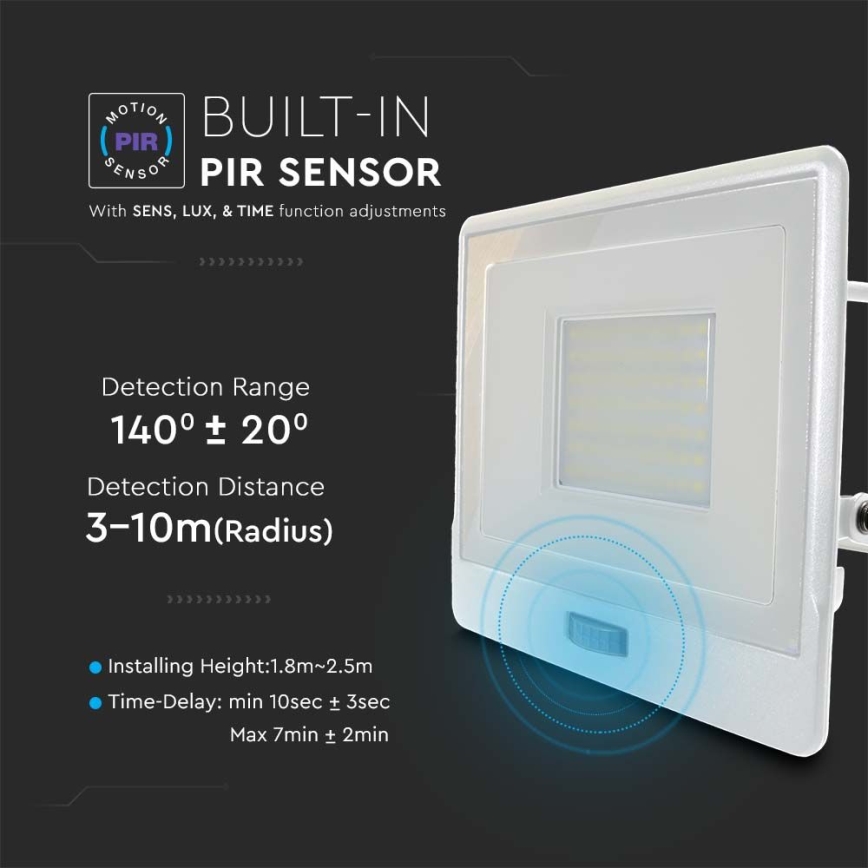 LED Reflektor s senzorjem LED/50W/230V 4000K IP65 bela