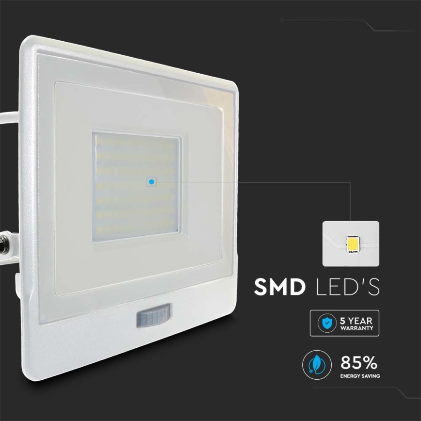 LED Reflektor s senzorjem LED/50W/230V 4000K IP65 bela