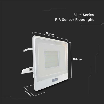 LED Reflektor s senzorjem LED/50W/230V 4000K IP65 bela