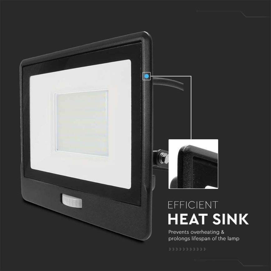 LED Reflektor s senzorjem LED/50W/230V 4000K IP65 črna