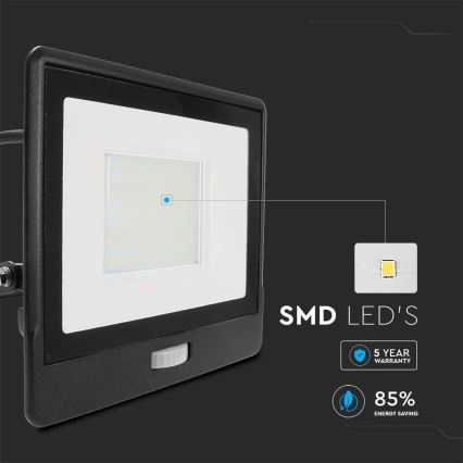 LED Reflektor s senzorjem LED/50W/230V 4000K IP65 črna