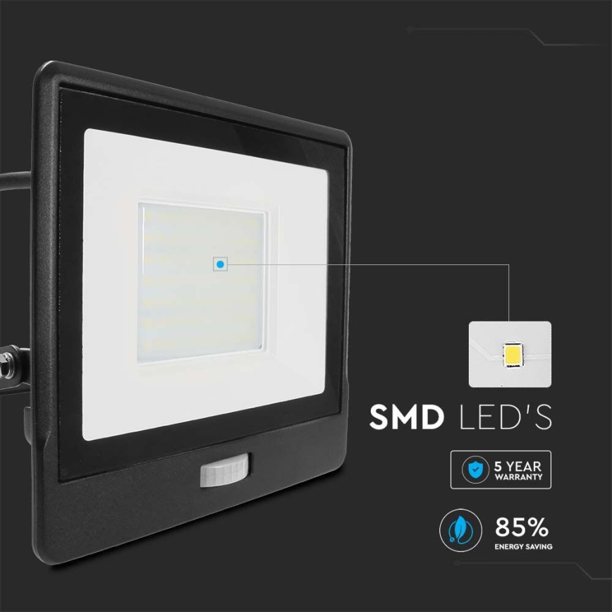LED Reflektor s senzorjem LED/50W/230V 4000K IP65 črna