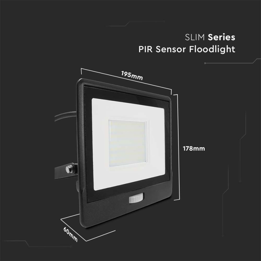 LED Reflektor s senzorjem LED/50W/230V 4000K IP65 črna