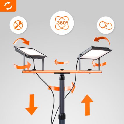 LED reflektor s stojalom 2xLED/100W/230V 4500K IP65 črna/oranžna