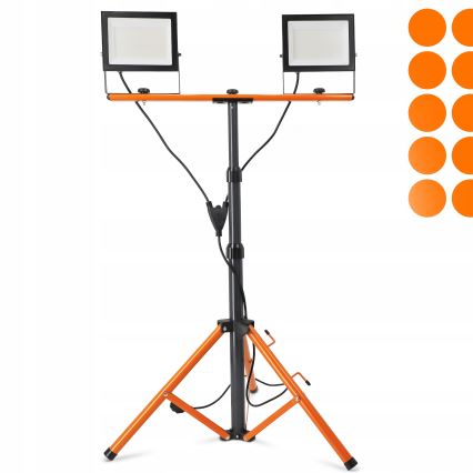 LED reflektor s stojalom 2xLED/100W/230V 4500K IP65 črna/oranžna