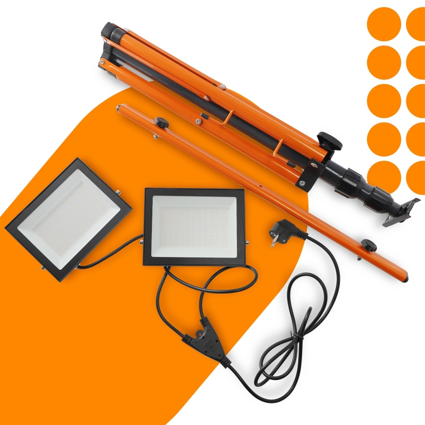 LED reflektor s stojalom 2xLED/100W/230V 4500K IP65 črna/oranžna