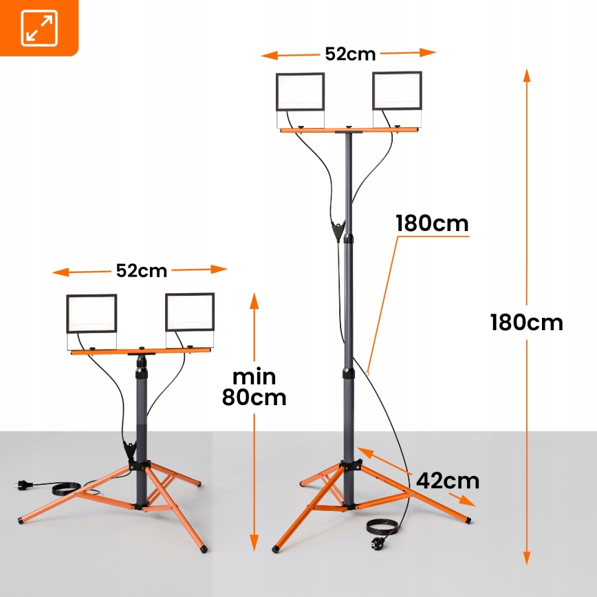 LED reflektor s stojalom 2xLED/100W/230V 4500K IP65 črna/oranžna